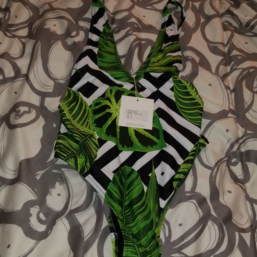Stripe Leaf Swimsuit One Piece